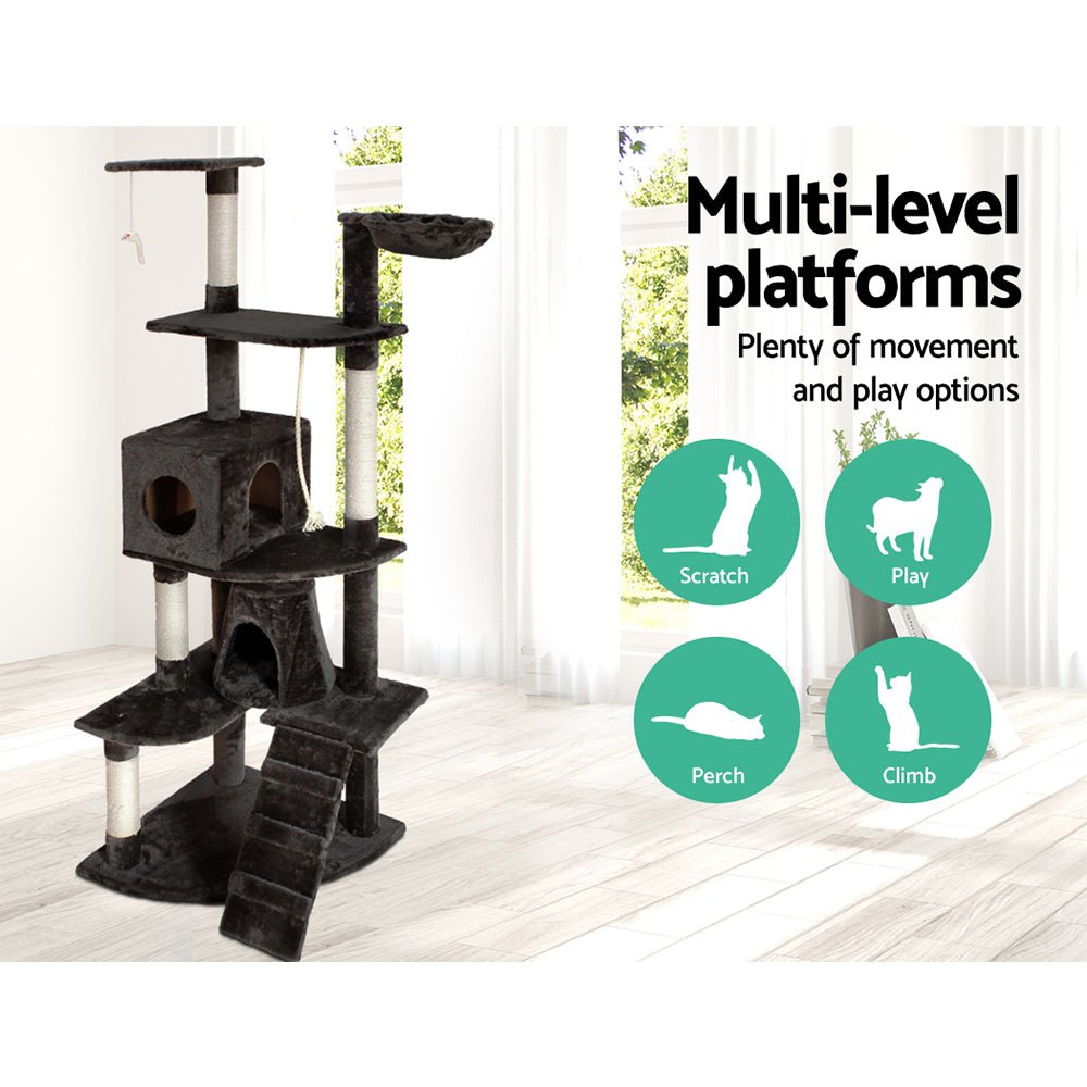 i.Pet Cat Tree 193cm Trees Scratching Post Scratcher Tower Condo House Furniture Wood - DogsDomain.com.au