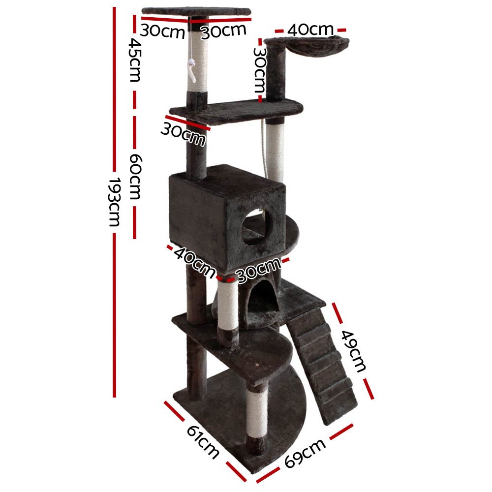 i.Pet Cat Tree 193cm Trees Scratching Post Scratcher Tower Condo House Furniture Wood - DogsDomain.com.au