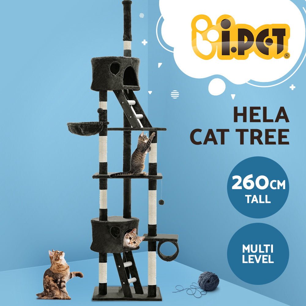 i.Pet Cat Tree 260cm Trees Scratching Post Scratcher Tower Condo House Furniture Wood - DogsDomain.com.au