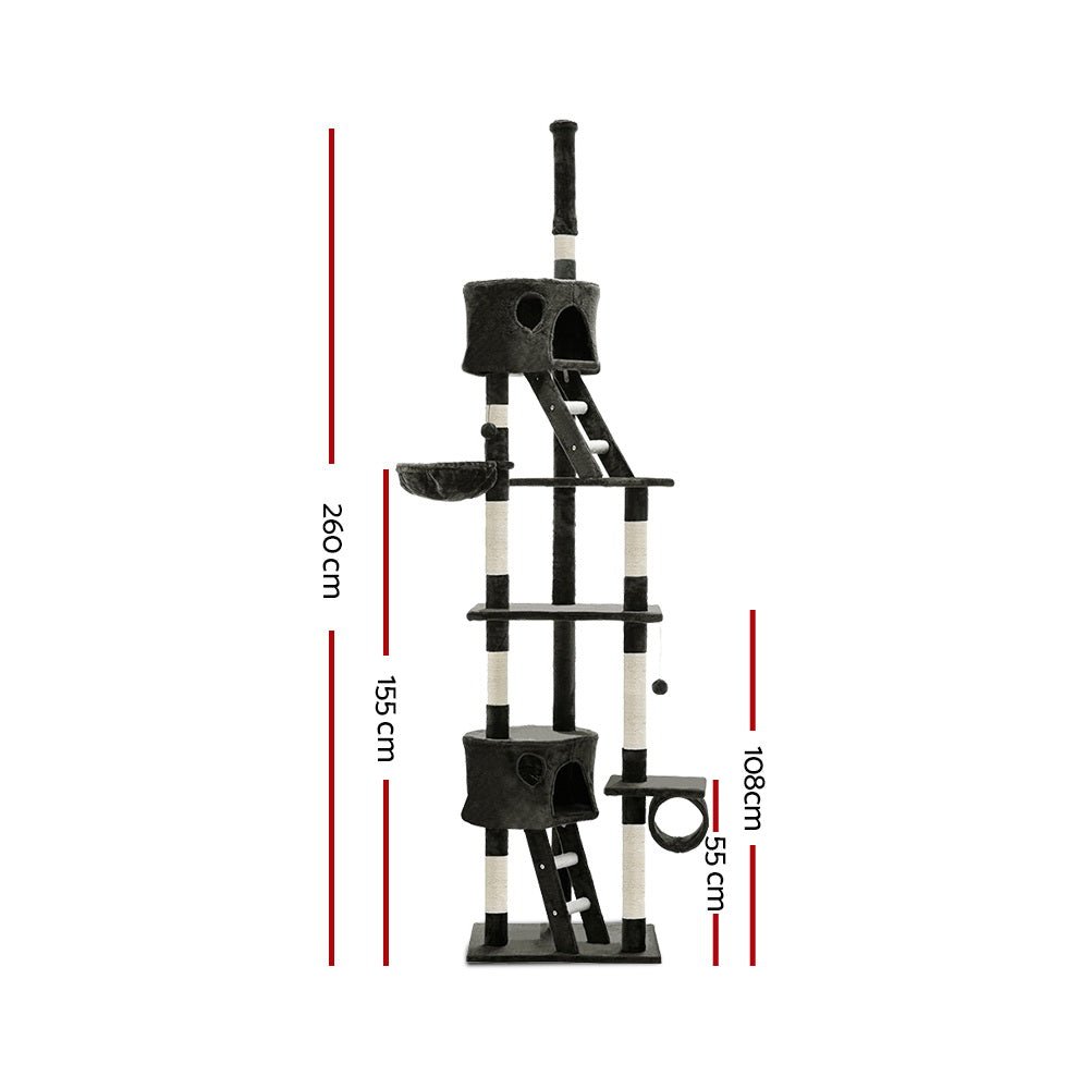 i.Pet Cat Tree 260cm Trees Scratching Post Scratcher Tower Condo House Furniture Wood - DogsDomain.com.au