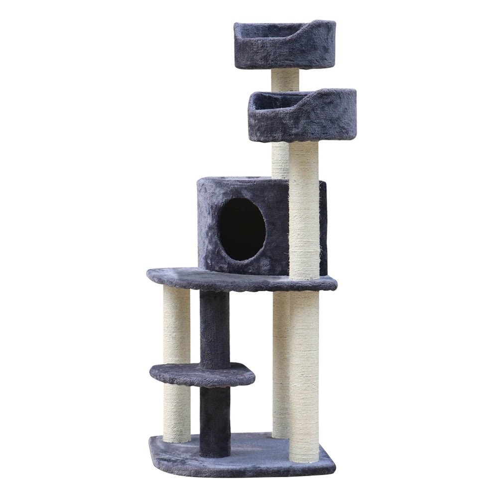 i.Pet Cat Tree Trees Scratching Post Scratcher Tower Condo House Grey 126cm - DogsDomain.com.au