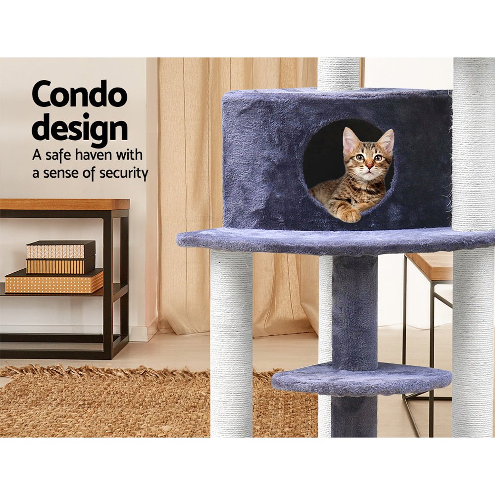 i.Pet Cat Tree Trees Scratching Post Scratcher Tower Condo House Grey 126cm - DogsDomain.com.au