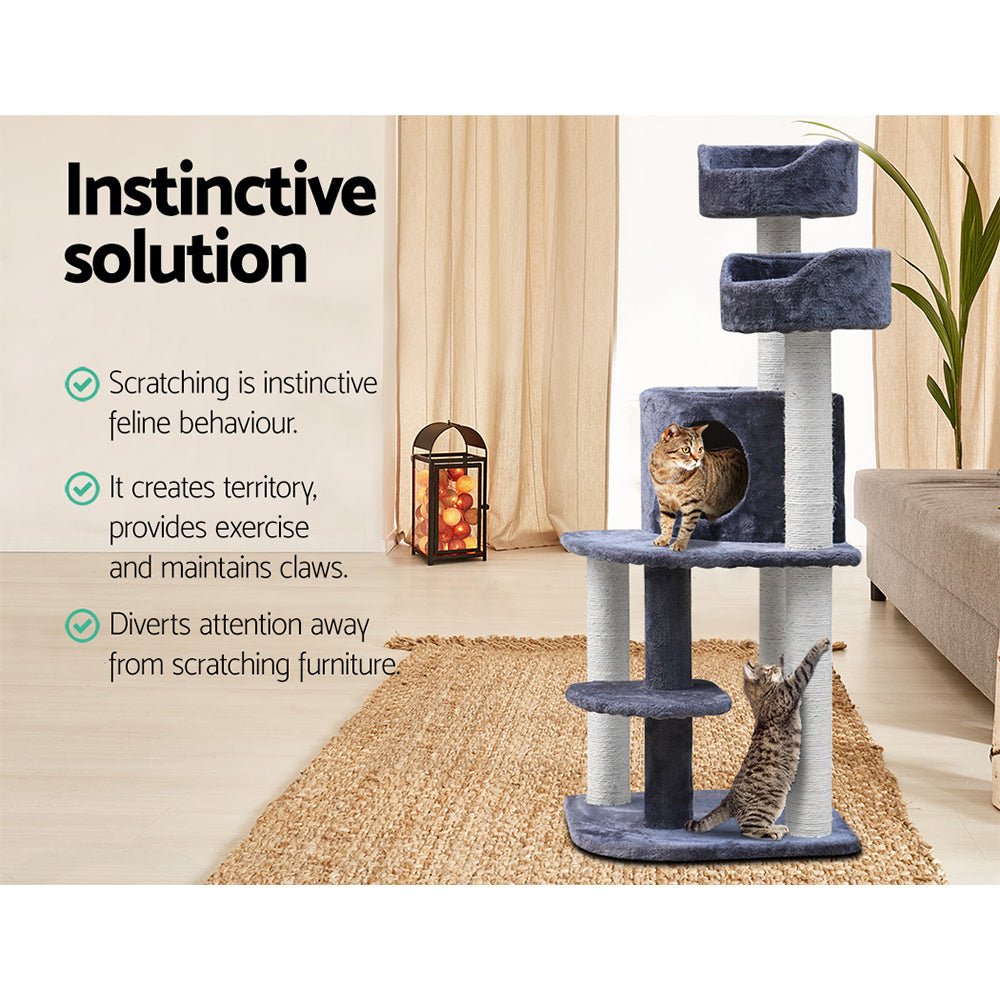 i.Pet Cat Tree Trees Scratching Post Scratcher Tower Condo House Grey 126cm - DogsDomain.com.au