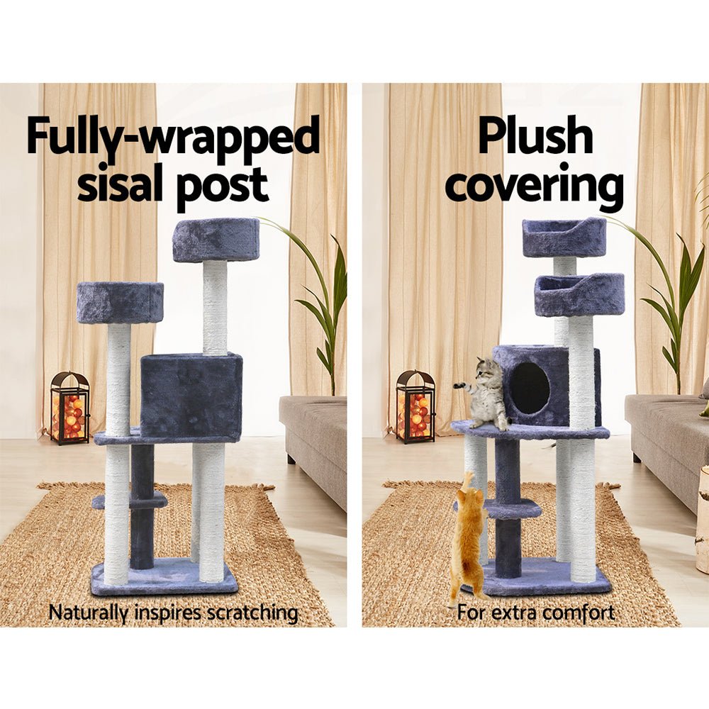 i.Pet Cat Tree Trees Scratching Post Scratcher Tower Condo House Grey 126cm - DogsDomain.com.au
