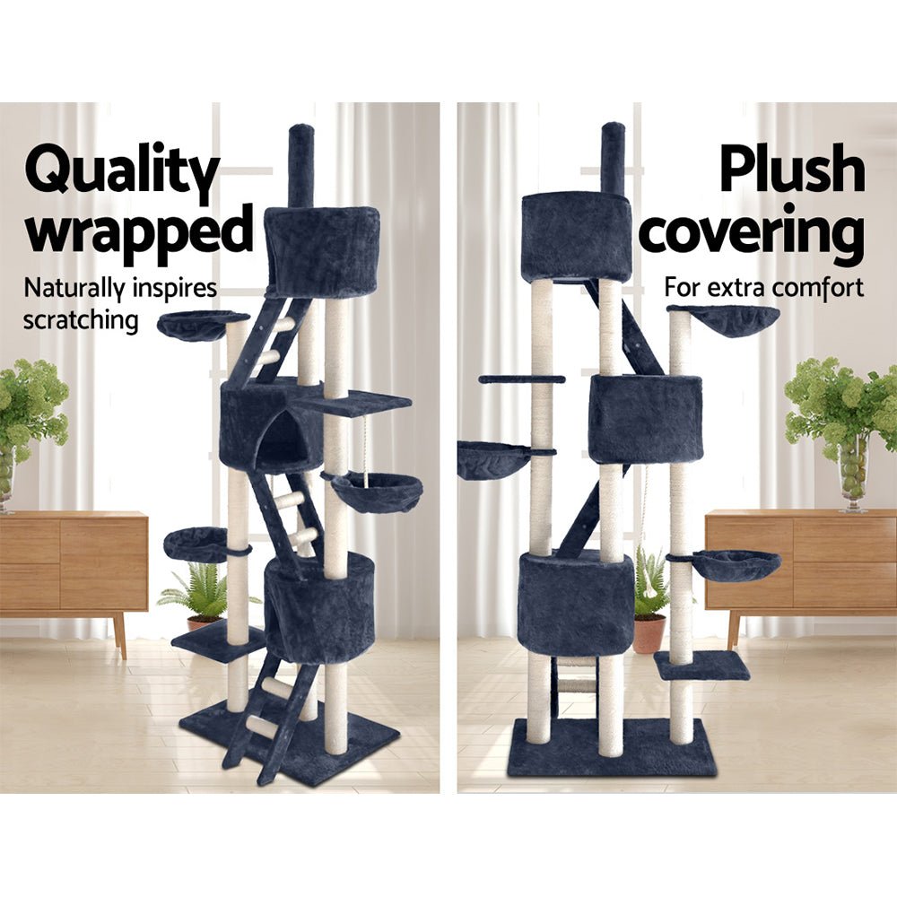 i.Pet Cat Tree Trees Scratching Post Scratcher Tower Condo House Grey 244cm - DogsDomain.com.au