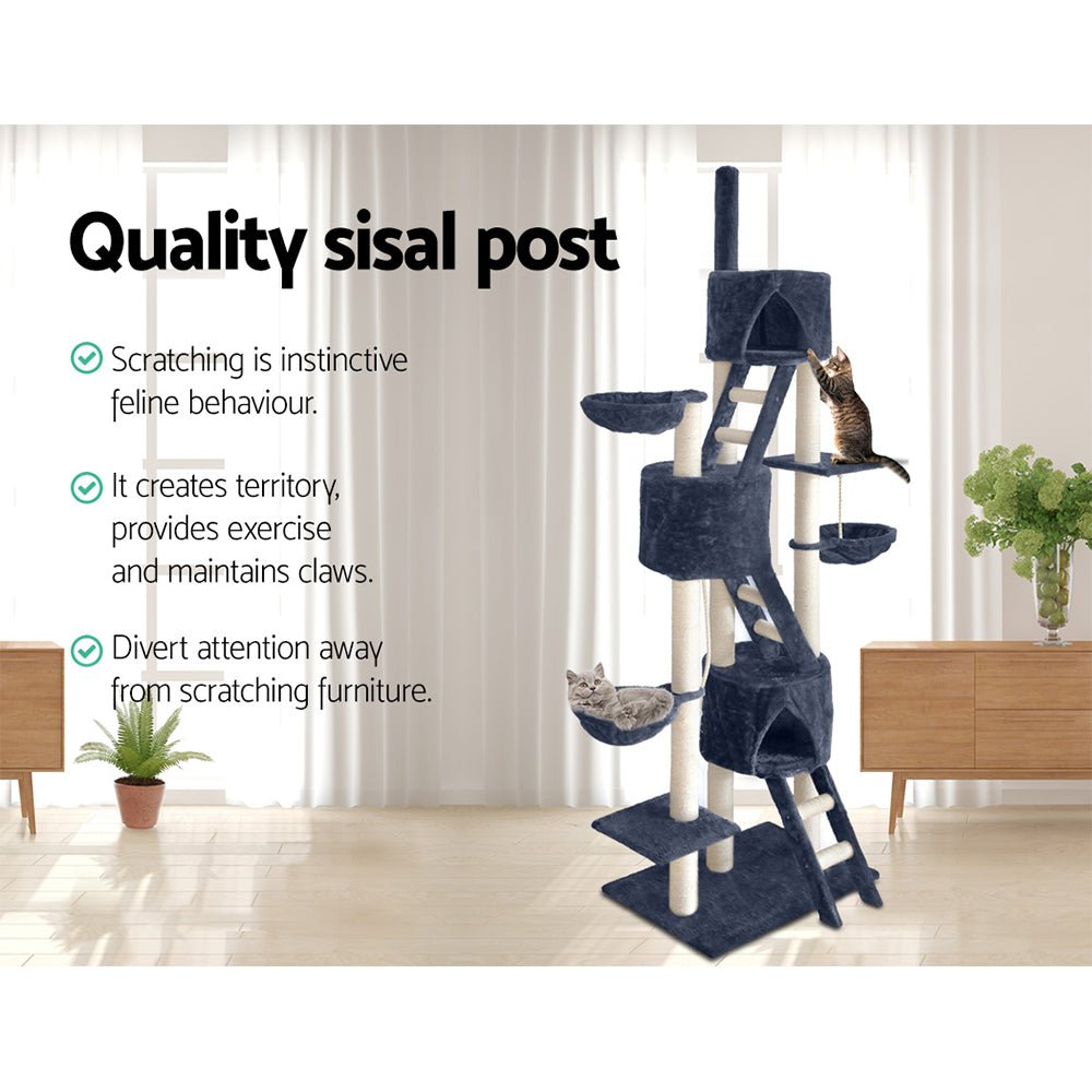i.Pet Cat Tree Trees Scratching Post Scratcher Tower Condo House Grey 244cm - DogsDomain.com.au