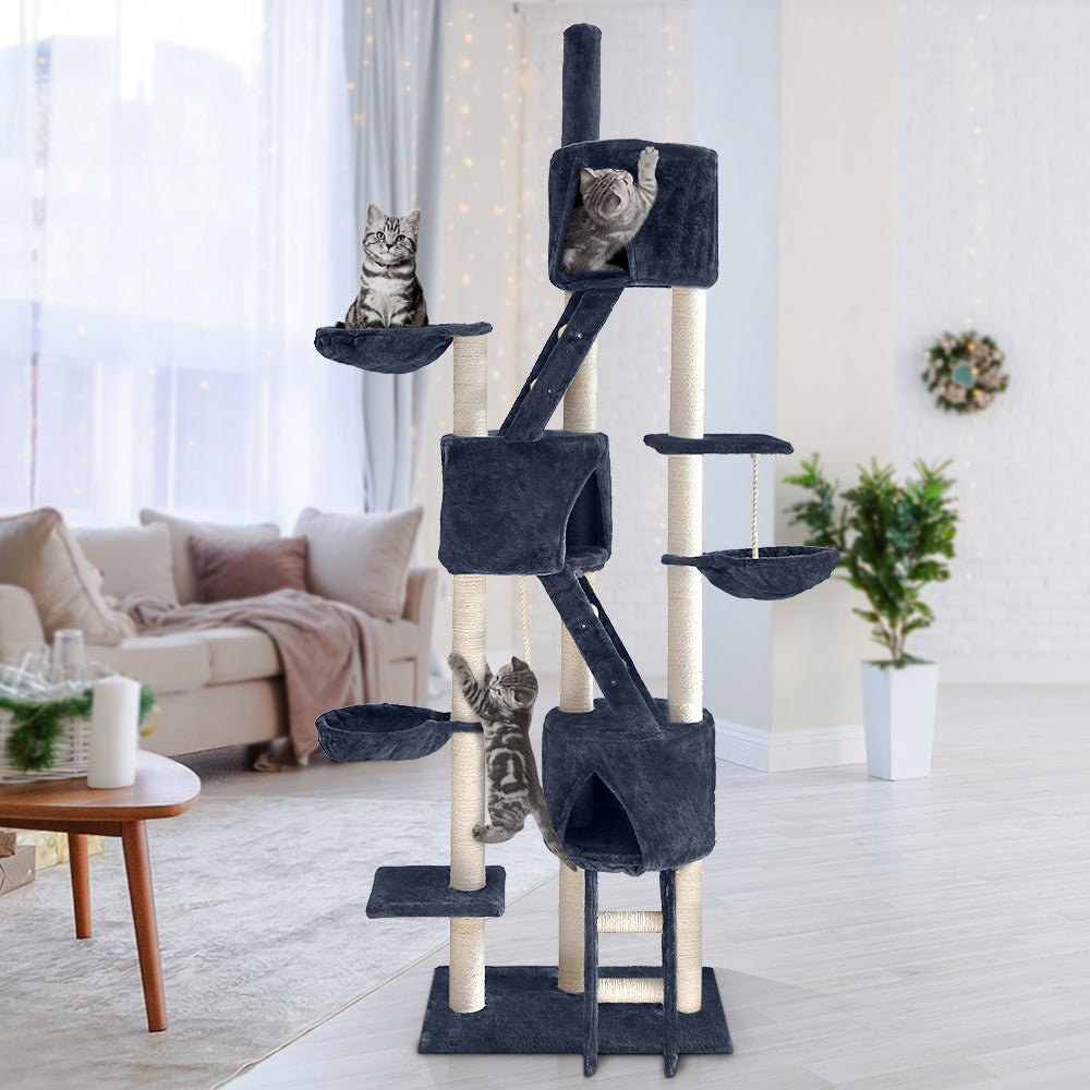 i.Pet Cat Tree Trees Scratching Post Scratcher Tower Condo House Grey 244cm - DogsDomain.com.au