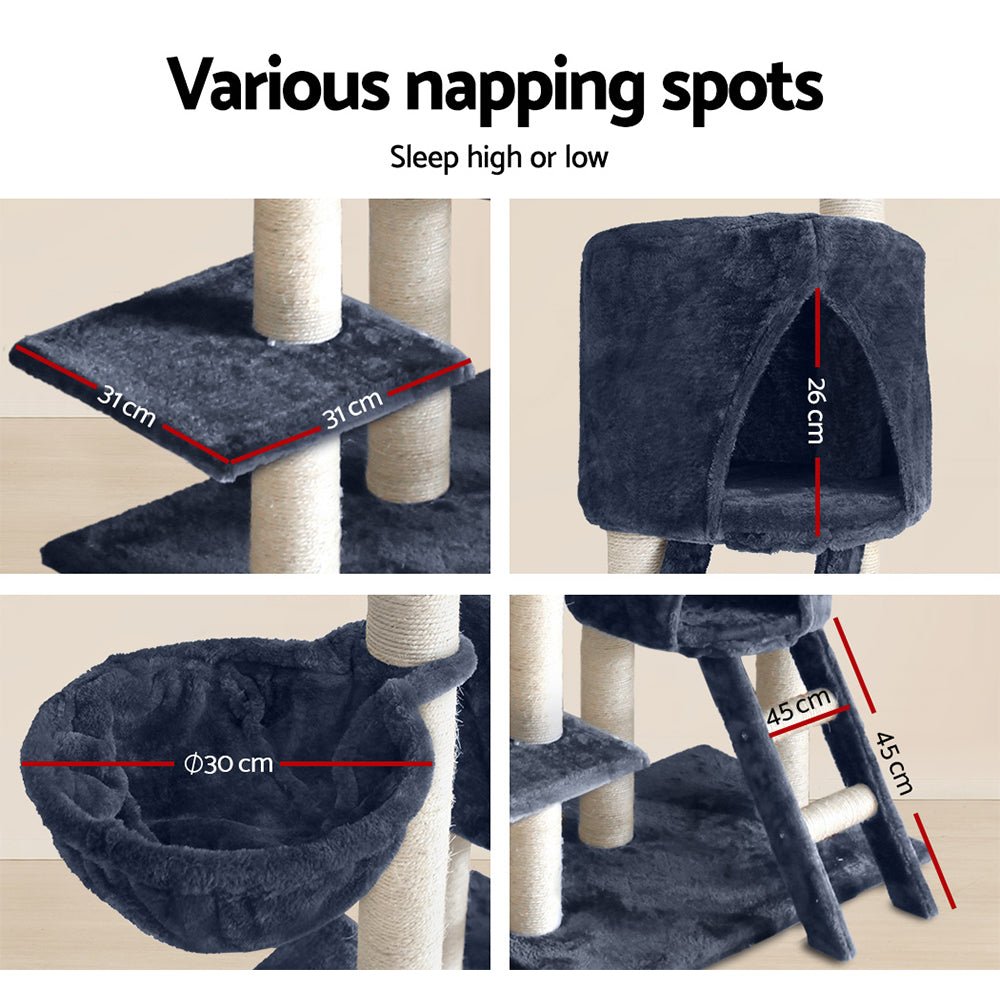 i.Pet Cat Tree Trees Scratching Post Scratcher Tower Condo House Grey 244cm - DogsDomain.com.au