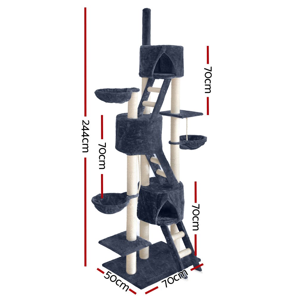 i.Pet Cat Tree Trees Scratching Post Scratcher Tower Condo House Grey 244cm - DogsDomain.com.au