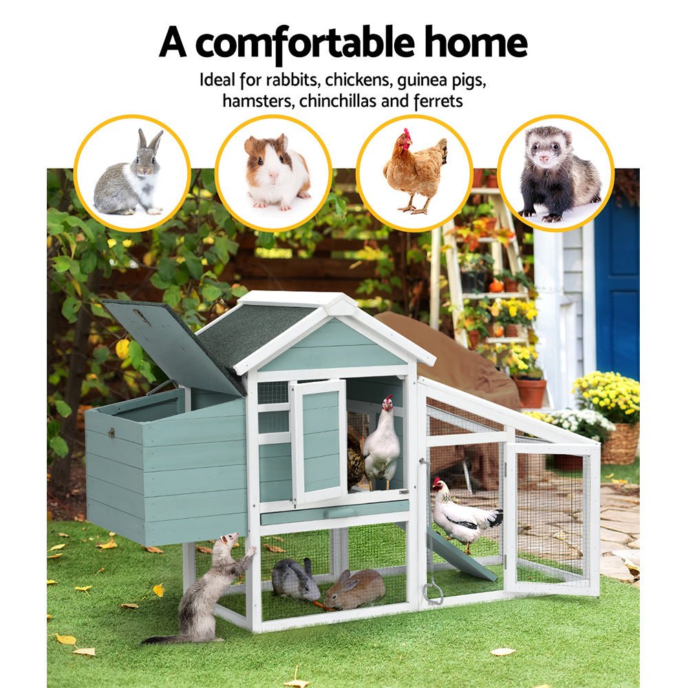 i.Pet Chicken Coop Rabbit Hutch Large House Run Cage Wooden Outdoor Pet Hutch - DogsDomain.com.au
