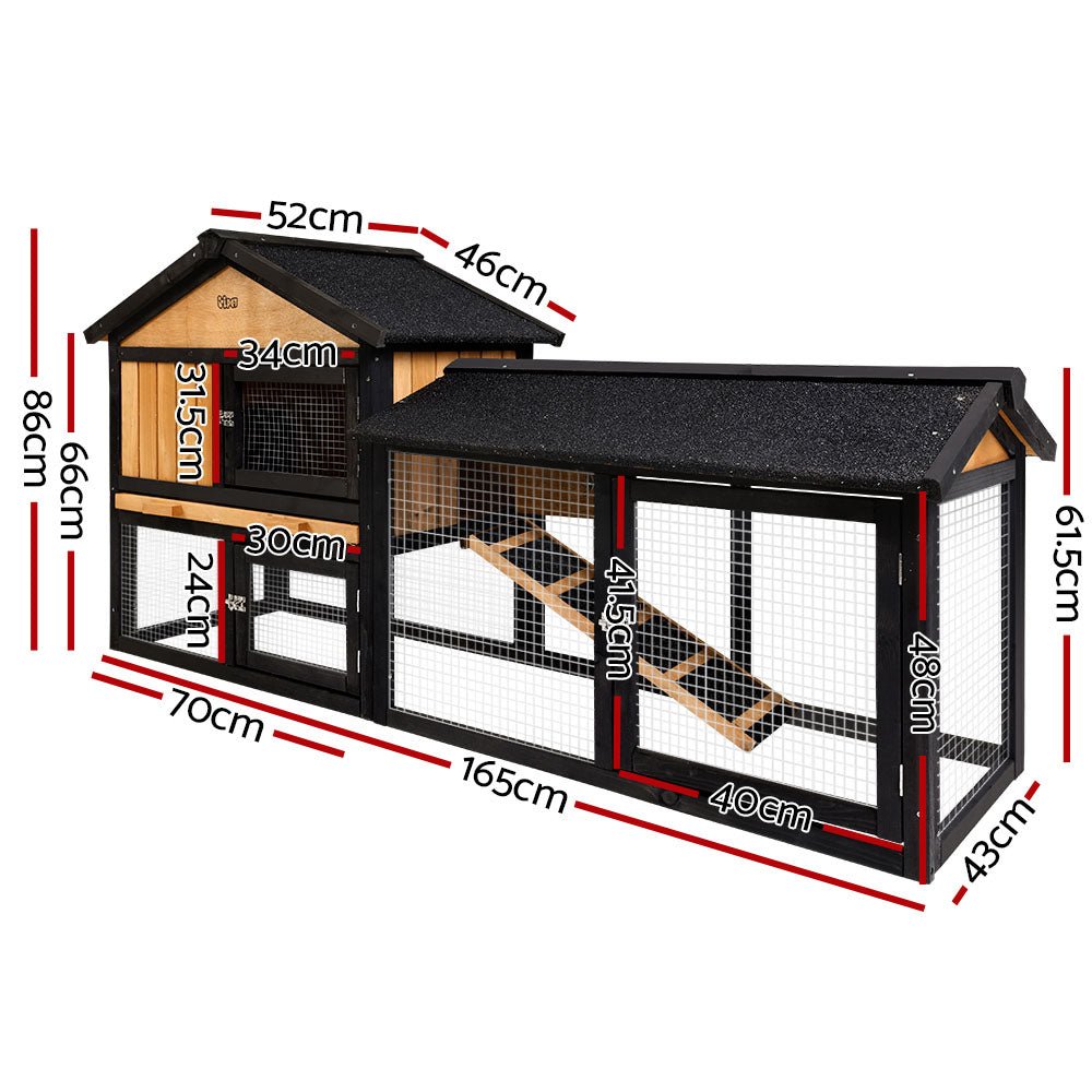 i.Pet Chicken Coop Rabbit Hutch Wooden Cage Pet Hutch 165cm x 52cm x 86cm - DogsDomain.com.au