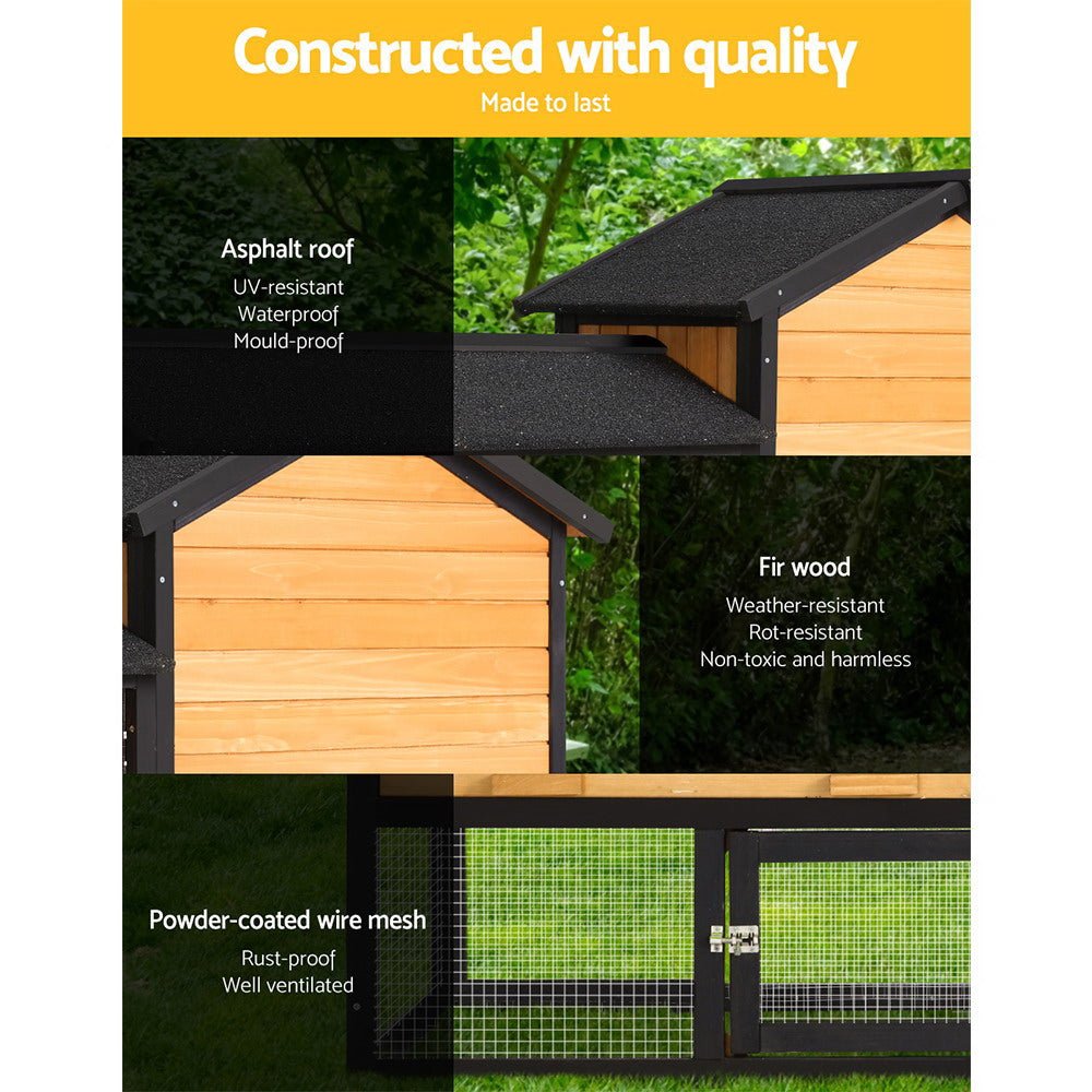 i.Pet Chicken Coop Rabbit Hutch Wooden Cage Pet Hutch 165cm x 52cm x 86cm - DogsDomain.com.au