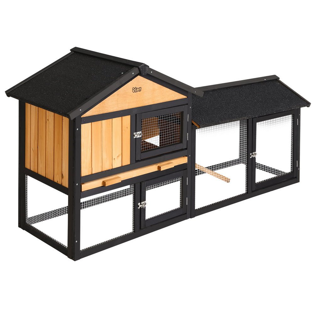 i.Pet Chicken Coop Rabbit Hutch Wooden Cage Pet Hutch 165cm x 52cm x 86cm - DogsDomain.com.au