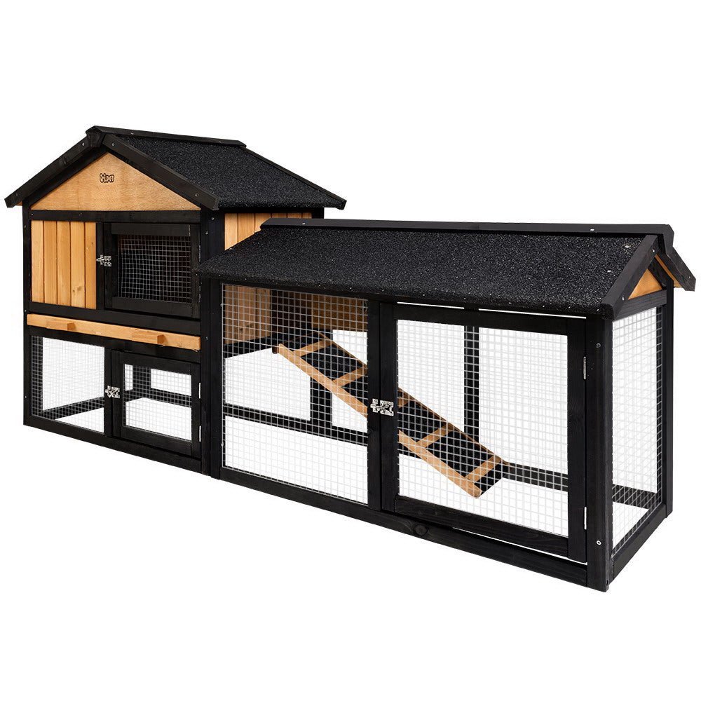 i.Pet Chicken Coop Rabbit Hutch Wooden Cage Pet Hutch 165cm x 52cm x 86cm - DogsDomain.com.au