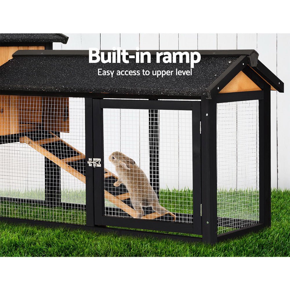 i.Pet Chicken Coop Rabbit Hutch Wooden Cage Pet Hutch 165cm x 52cm x 86cm - DogsDomain.com.au
