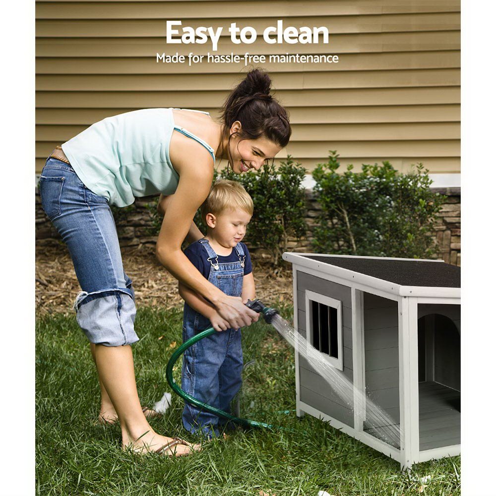 i.Pet Dog Kennel House Large Wooden Outdoor Pet Kennels Indoor Puppy Cabin Log - DogsDomain.com.au