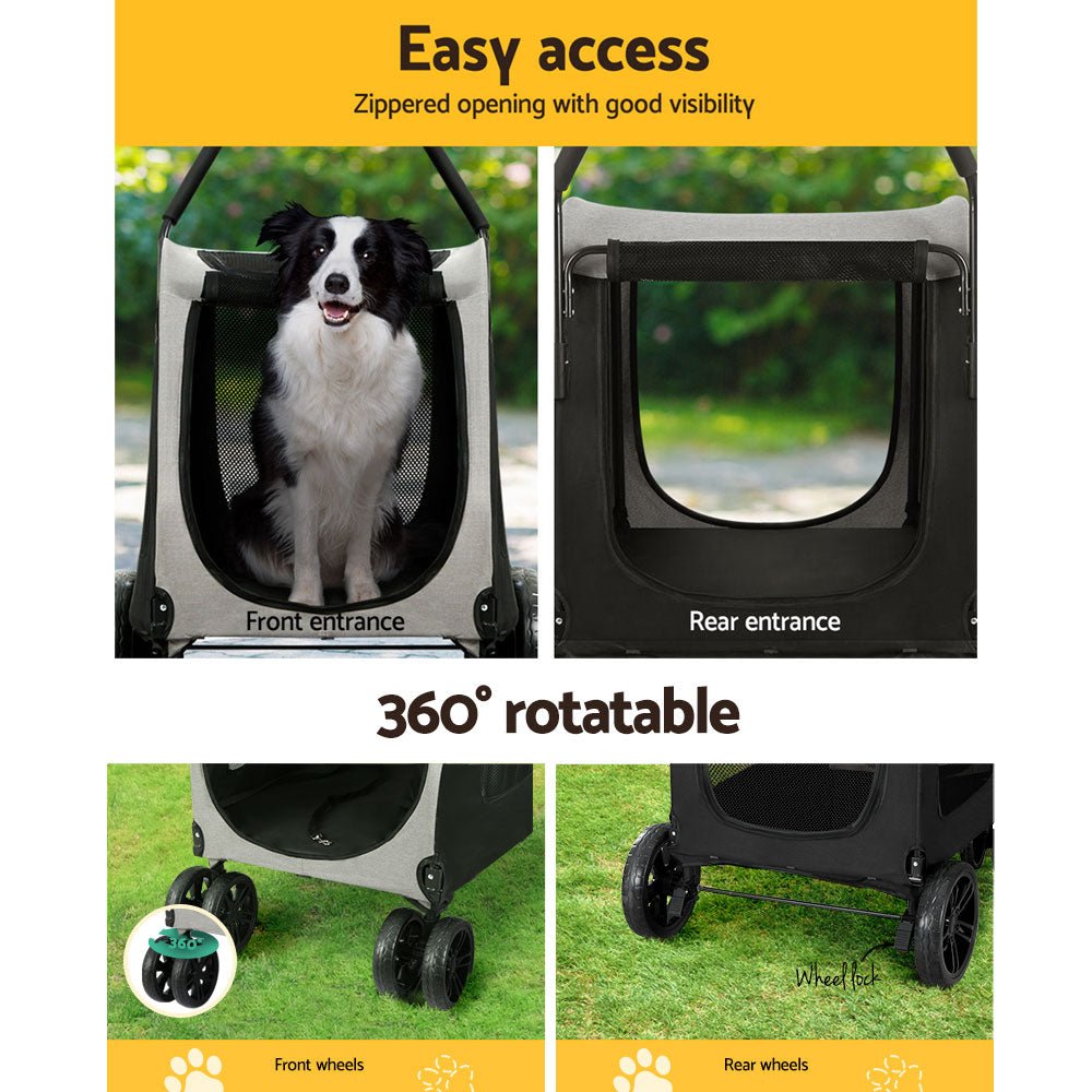 i.Pet Pet Dog Stroller Pram Large Carrier Cat Travel Foldable Strollers 4 Wheels - DogsDomain.com.au