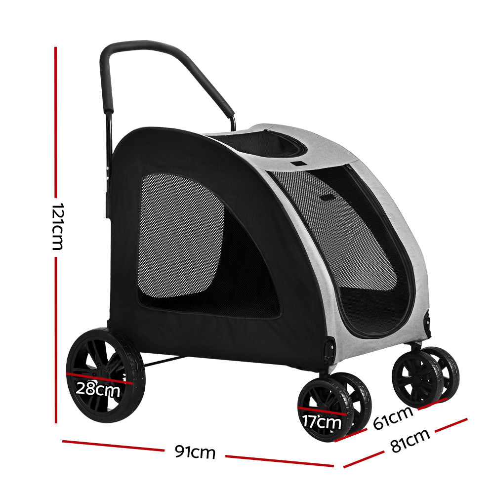 i.Pet Pet Dog Stroller Pram Large Carrier Cat Travel Foldable Strollers 4 Wheels - DogsDomain.com.au