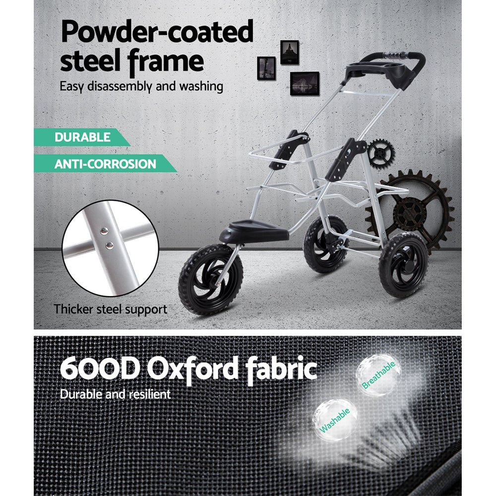 i.Pet Pet Stroller Dog Carrier Foldable Pram Large Black - DogsDomain.com.au