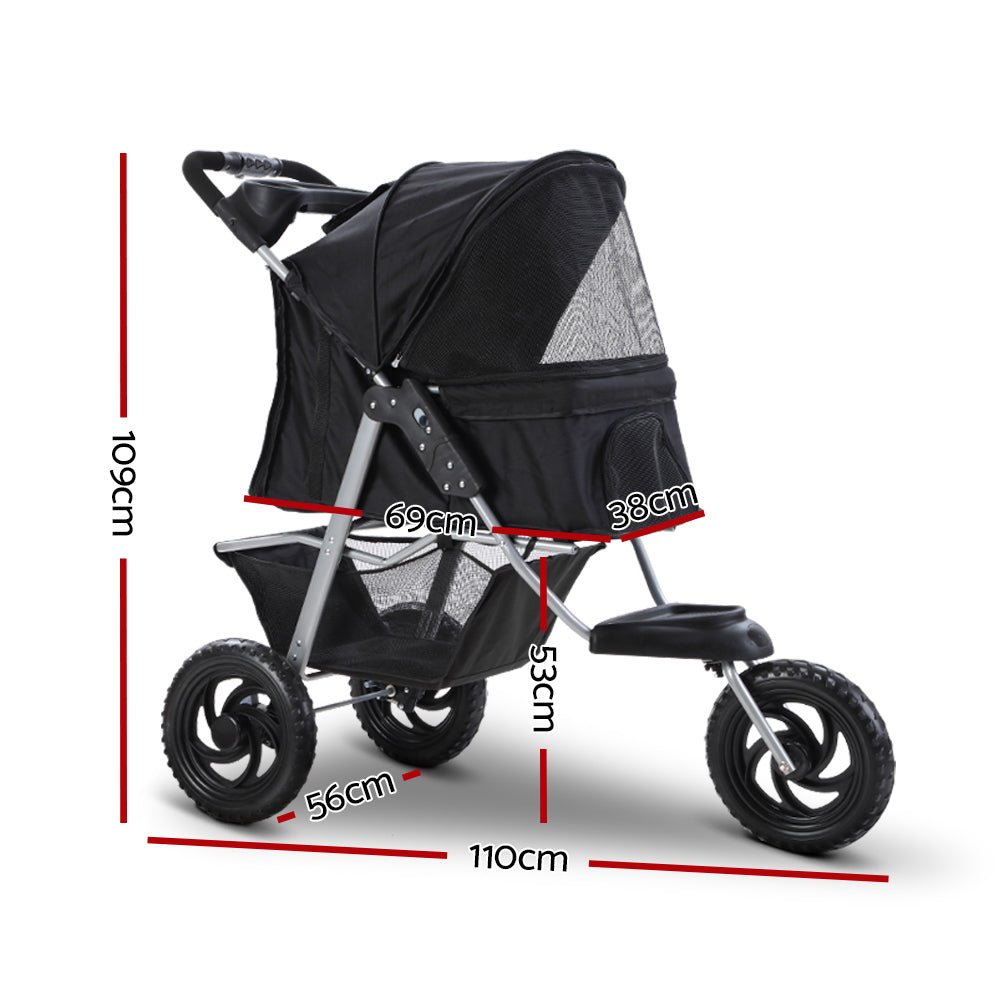 i.Pet Pet Stroller Dog Carrier Foldable Pram Large Black - DogsDomain.com.au