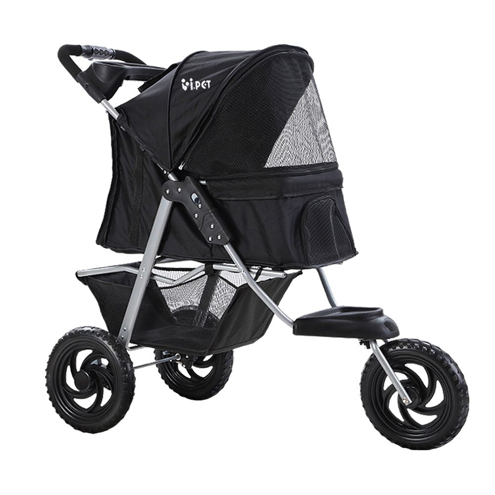 i.Pet Pet Stroller Dog Carrier Foldable Pram Large Black - DogsDomain.com.au