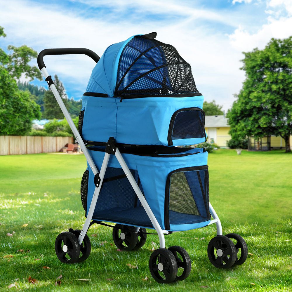 i.Pet Pet Stroller Dog Pram Large Cat Carrier Travel Foldable 4 Wheels Double - DogsDomain.com.au