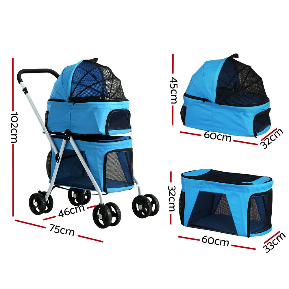 i.Pet Pet Stroller Dog Pram Large Cat Carrier Travel Foldable 4 Wheels Double - DogsDomain.com.au