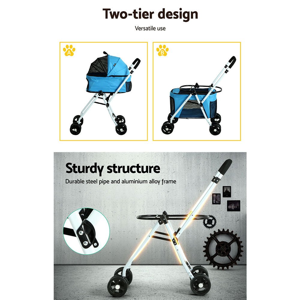 i.Pet Pet Stroller Dog Pram Large Cat Carrier Travel Foldable 4 Wheels Double - DogsDomain.com.au