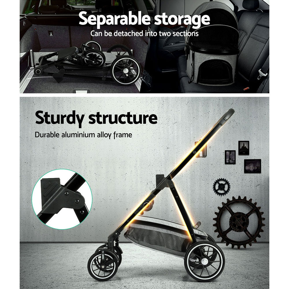 i.Pet Pet Stroller Pram Large Dog Cat Carrier Travel Pushchair Foldable 4 Wheels - DogsDomain.com.au
