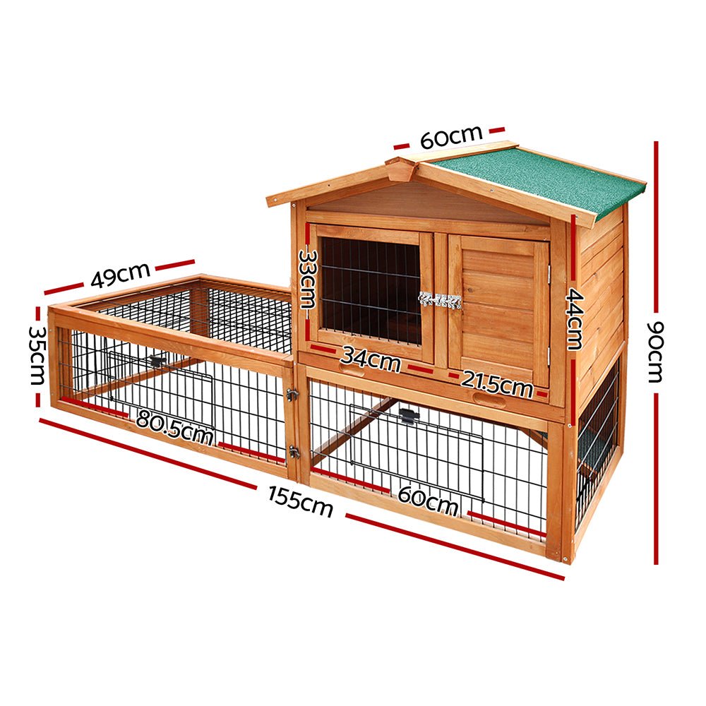 i.Pet Rabbit Hutch Chicken Coop 155cm Tall Wooden Pet Hutch - DogsDomain.com.au
