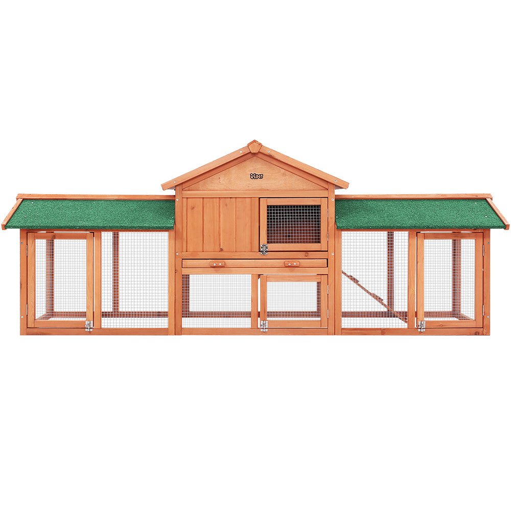 i.Pet Rabbit Hutch Chicken Coop Wooden Cage Pet Hutch 220cm x 52cm x 84cm - DogsDomain.com.au