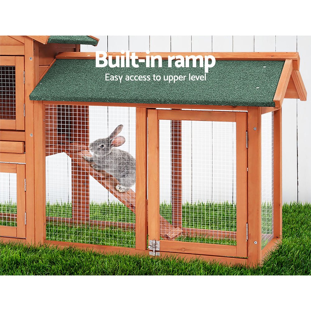 i.Pet Rabbit Hutch Chicken Coop Wooden Cage Pet Hutch 220cm x 52cm x 84cm - DogsDomain.com.au