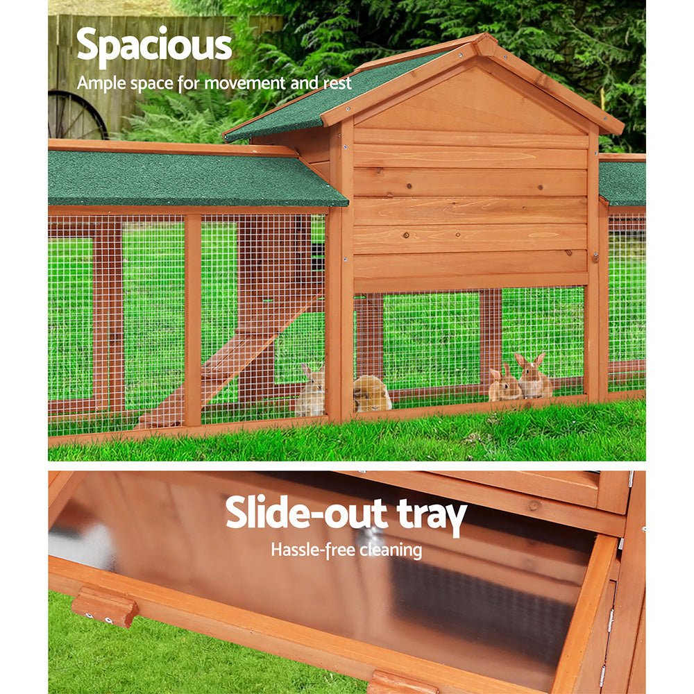 i.Pet Rabbit Hutch Chicken Coop Wooden Cage Pet Hutch 220cm x 52cm x 84cm - DogsDomain.com.au