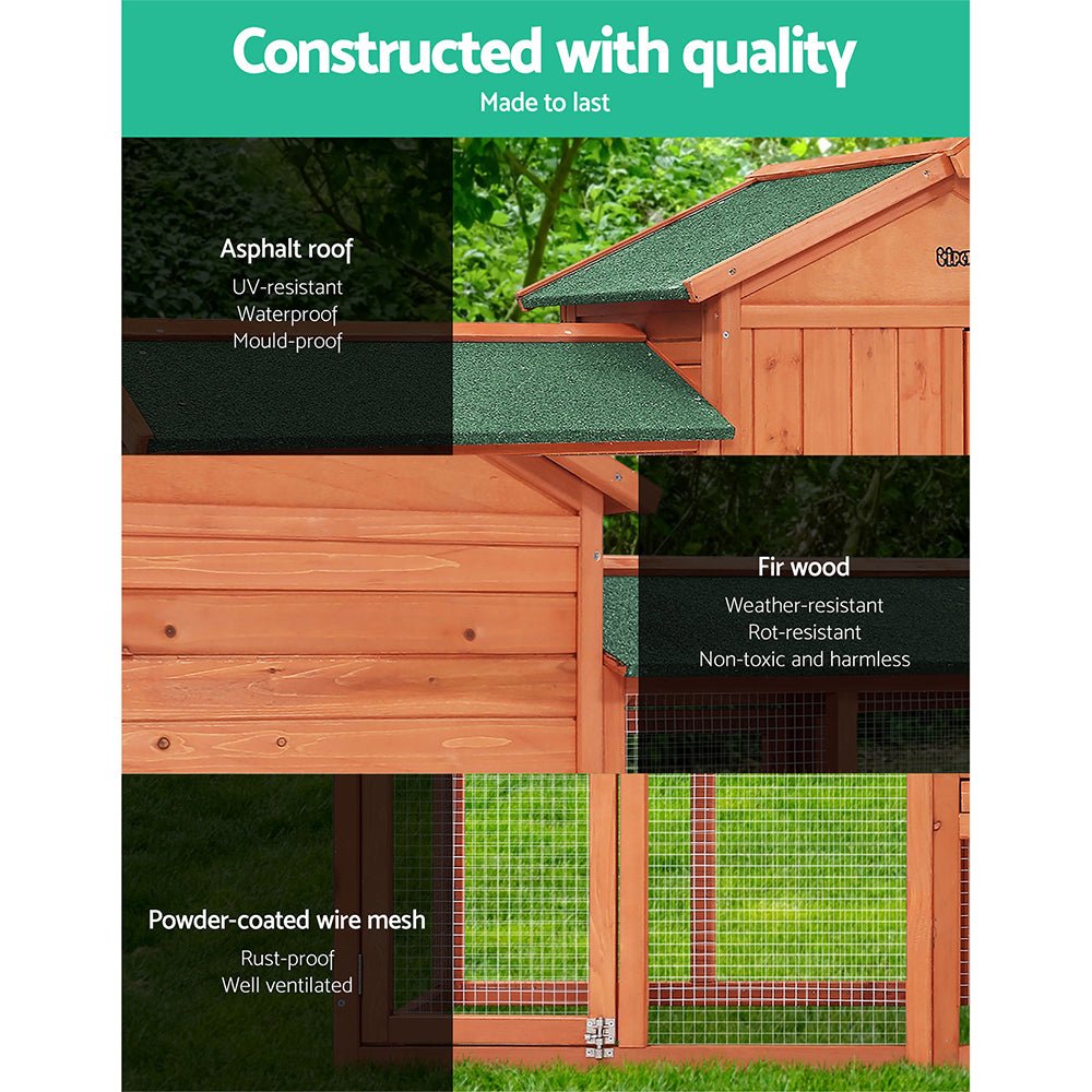 i.Pet Rabbit Hutch Chicken Coop Wooden Cage Pet Hutch 220cm x 52cm x 84cm - DogsDomain.com.au
