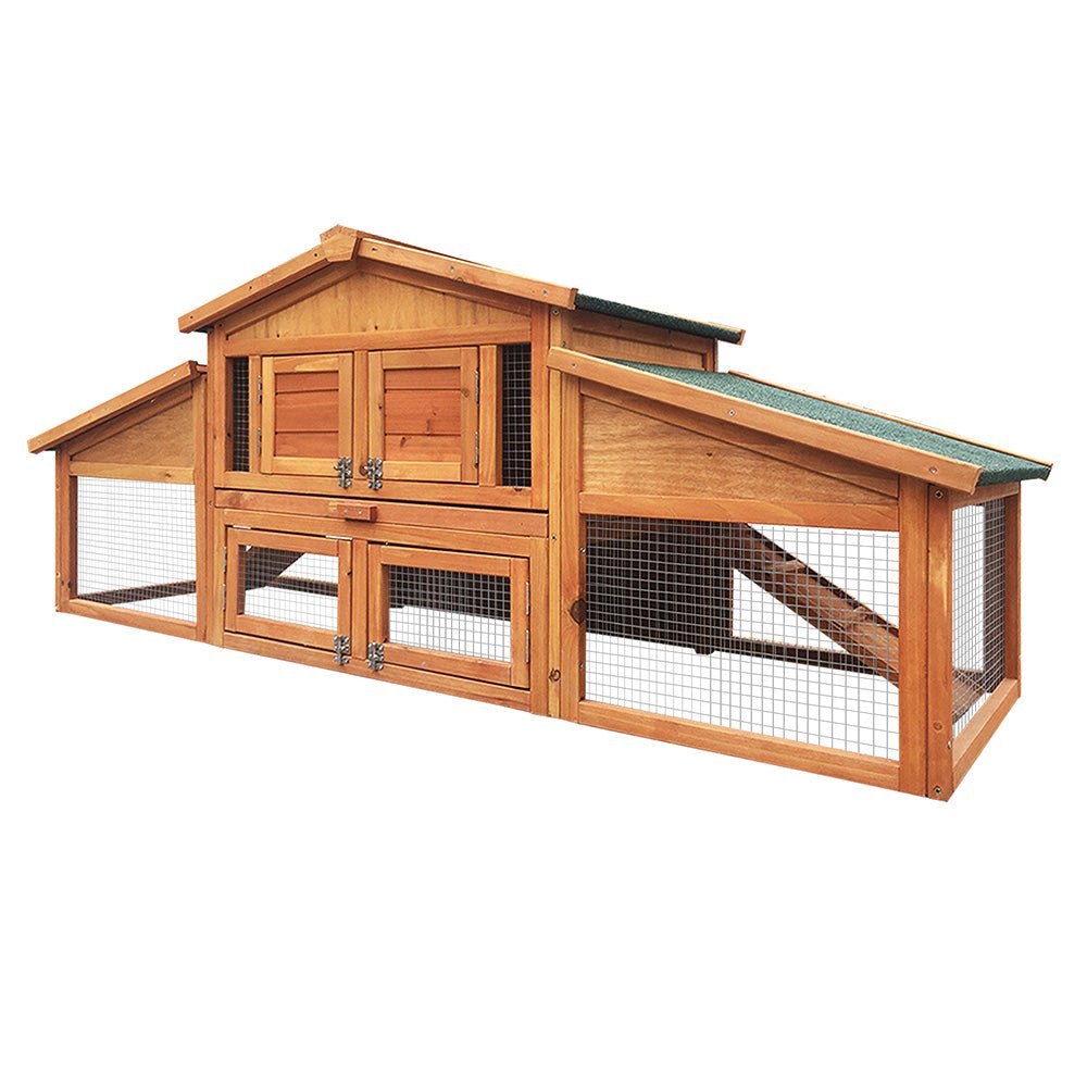 i.Pet Rabbit Hutch Chicken Coop Wooden Pet Hutch 169cm x 52cm x 72cm - DogsDomain.com.au