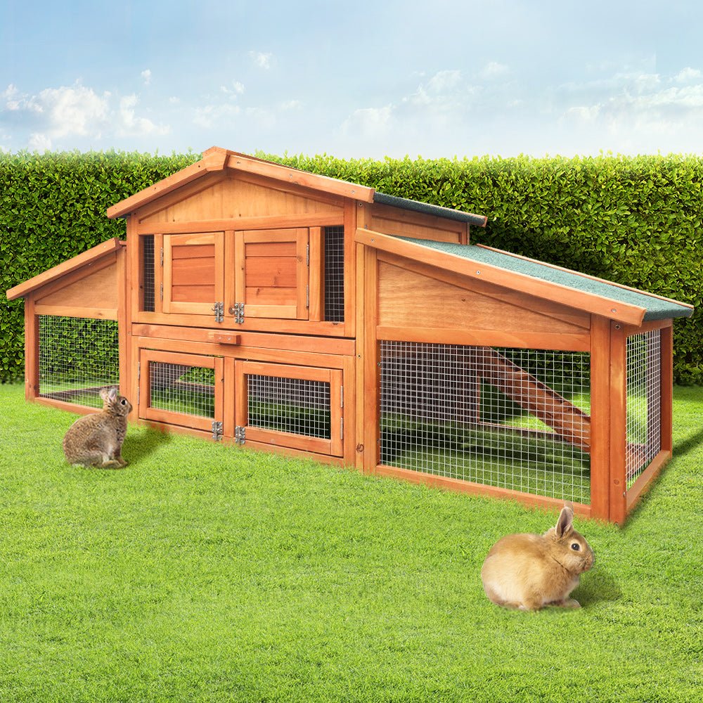 i.Pet Rabbit Hutch Chicken Coop Wooden Pet Hutch 169cm x 52cm x 72cm - DogsDomain.com.au