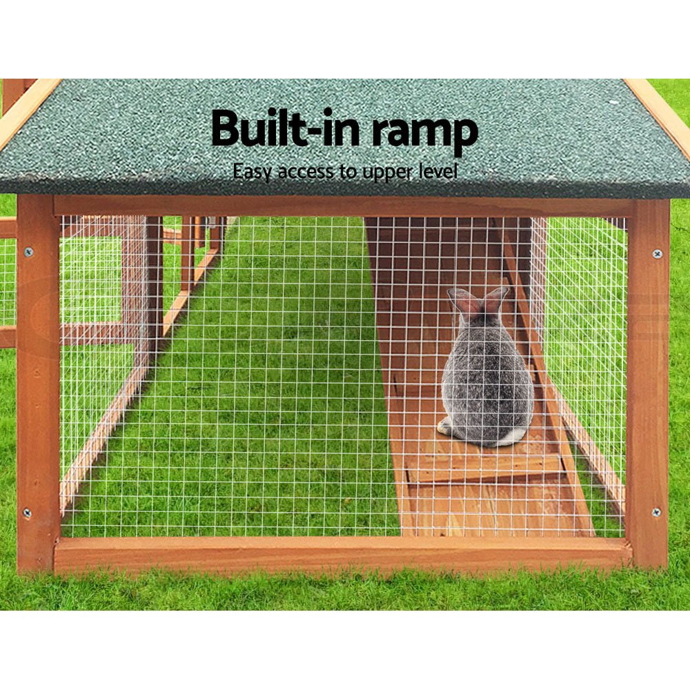 i.Pet Rabbit Hutch Chicken Coop Wooden Pet Hutch 169cm x 52cm x 72cm - DogsDomain.com.au