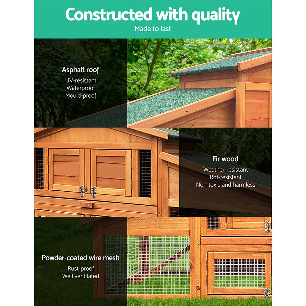 i.Pet Rabbit Hutch Chicken Coop Wooden Pet Hutch 169cm x 52cm x 72cm - DogsDomain.com.au