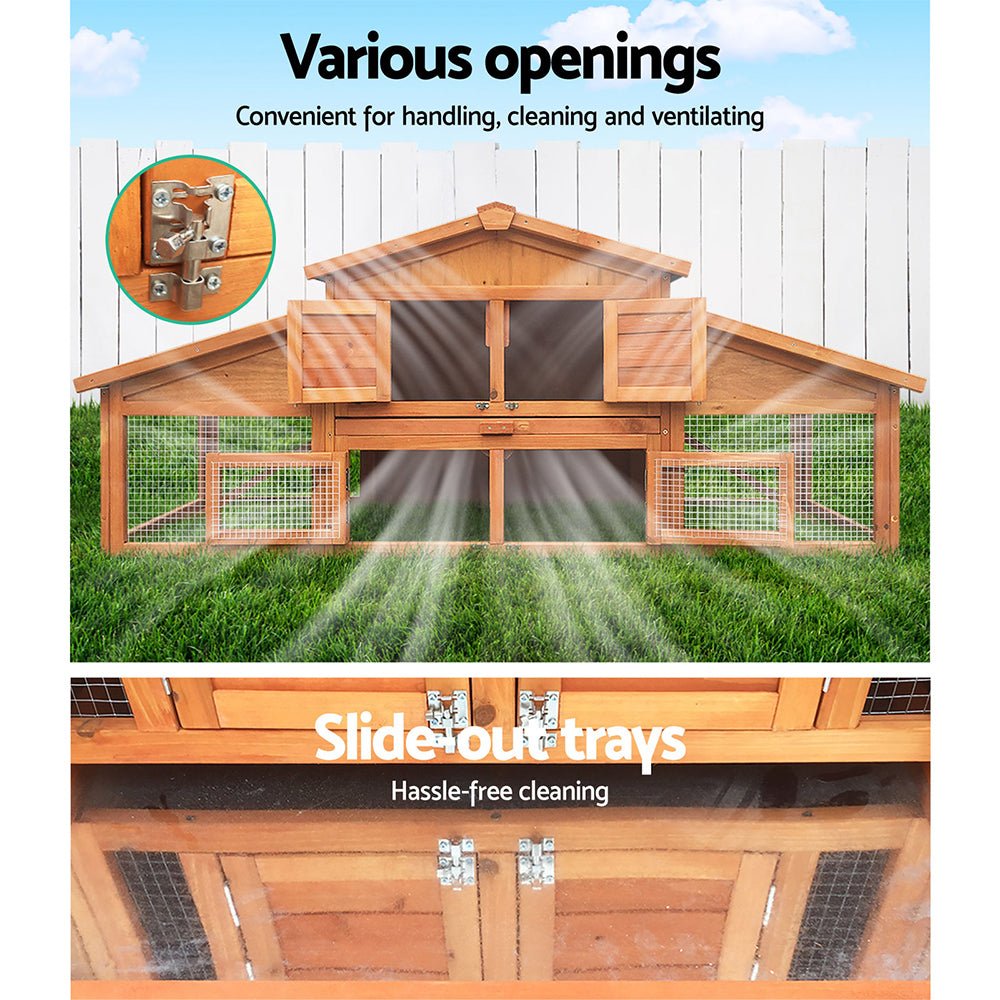 i.Pet Rabbit Hutch Chicken Coop Wooden Pet Hutch 169cm x 52cm x 72cm - DogsDomain.com.au