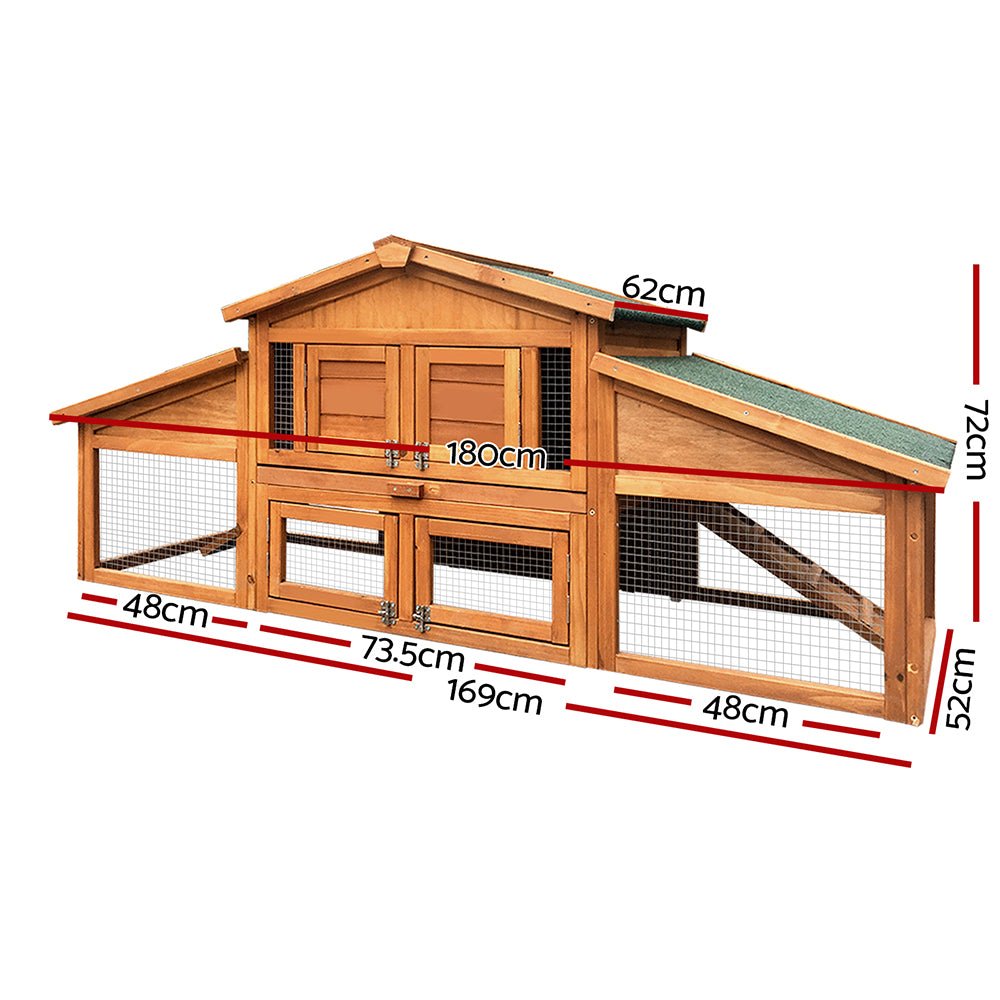 i.Pet Rabbit Hutch Chicken Coop Wooden Pet Hutch 169cm x 52cm x 72cm - DogsDomain.com.au