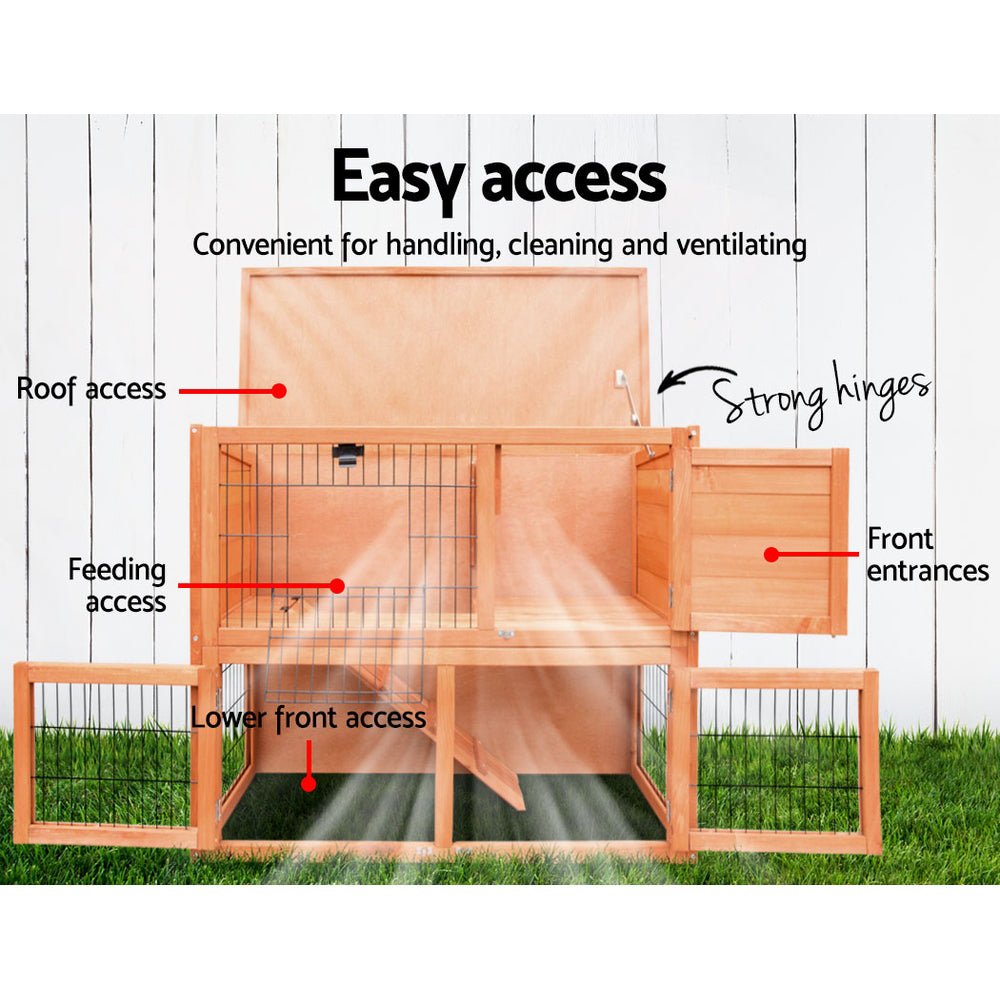 i.Pet Rabbit Hutch Hutches Large Metal Run Wooden Cage Chicken Coop Guinea Pig - DogsDomain.com.au