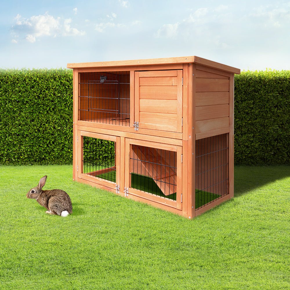 i.Pet Rabbit Hutch Hutches Large Metal Run Wooden Cage Chicken Coop Guinea Pig - DogsDomain.com.au