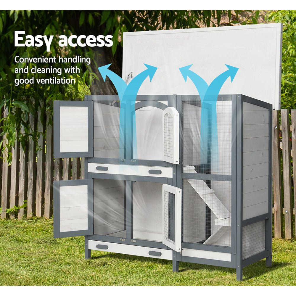 i.Pet Rabbit Hutch Large Chicken Coop Wooden House Run Cage Pet Bunny Guinea Pig - DogsDomain.com.au