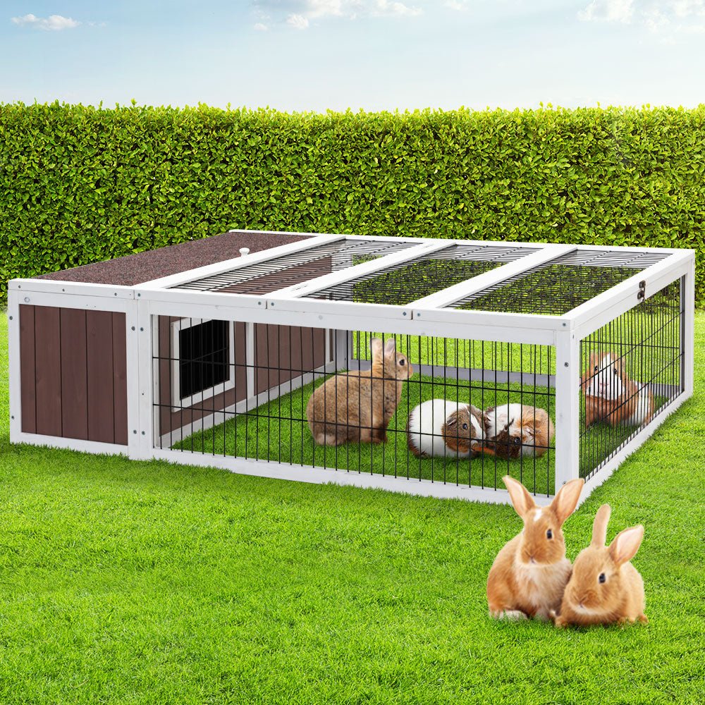 i.Pet Wooden Rabbit Hutch Chicken Coop Run Cage Habitat House Outdoor Large - DogsDomain.com.au