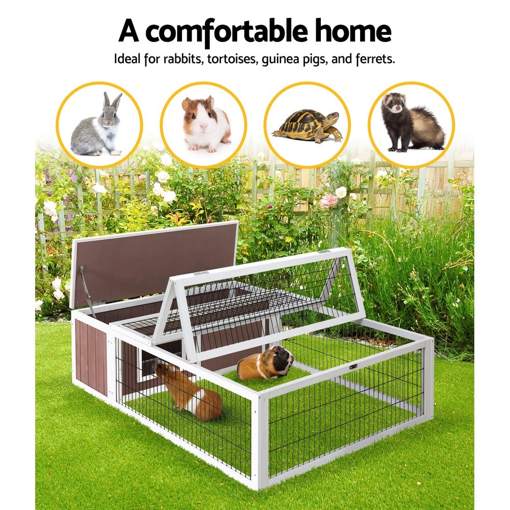 i.Pet Wooden Rabbit Hutch Chicken Coop Run Cage Habitat House Outdoor Large - DogsDomain.com.au