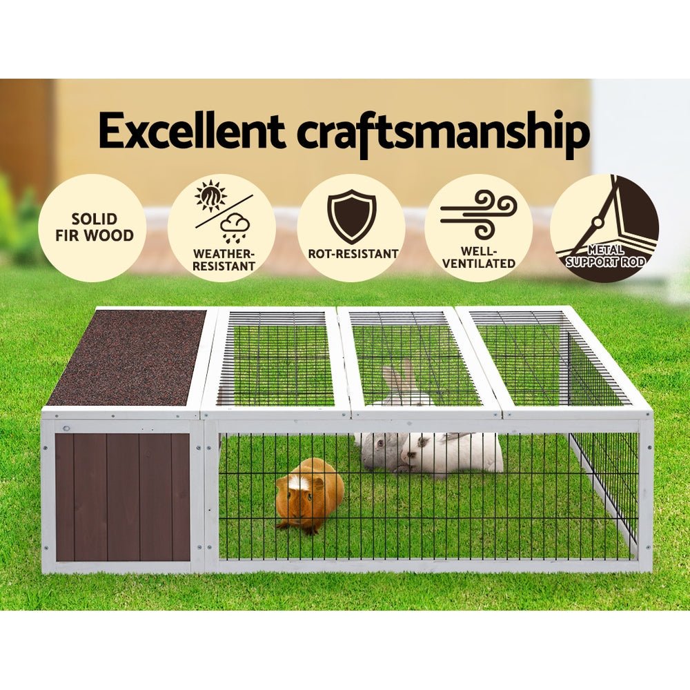 i.Pet Wooden Rabbit Hutch Chicken Coop Run Cage Habitat House Outdoor Large - DogsDomain.com.au