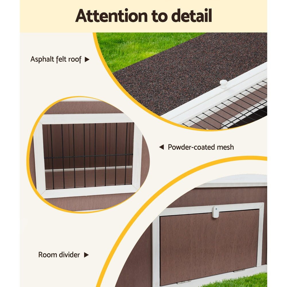 i.Pet Wooden Rabbit Hutch Chicken Coop Run Cage Habitat House Outdoor Large - DogsDomain.com.au