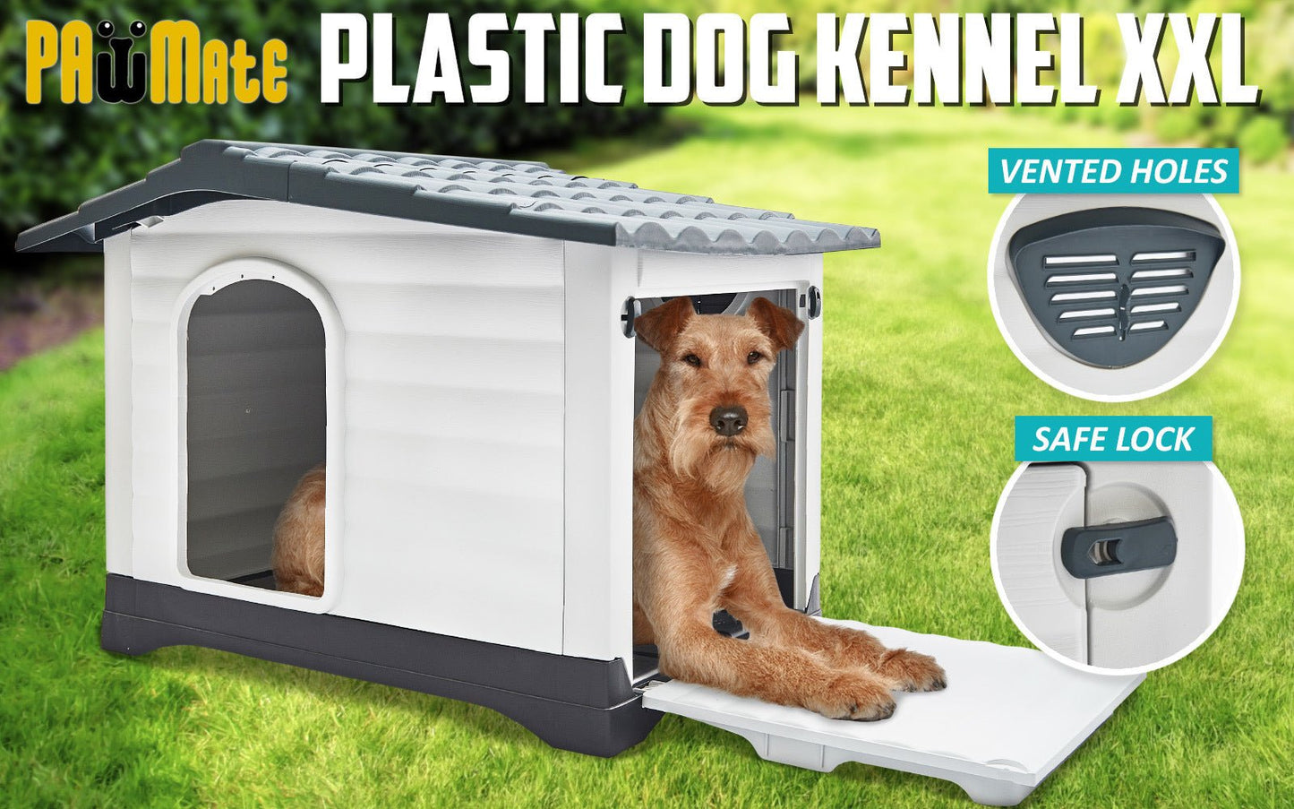 Paw Mate Blue Grey Dog Kennel House Plastic Weatherproof Outdoor Molly XXL - DogsDomain.com.au