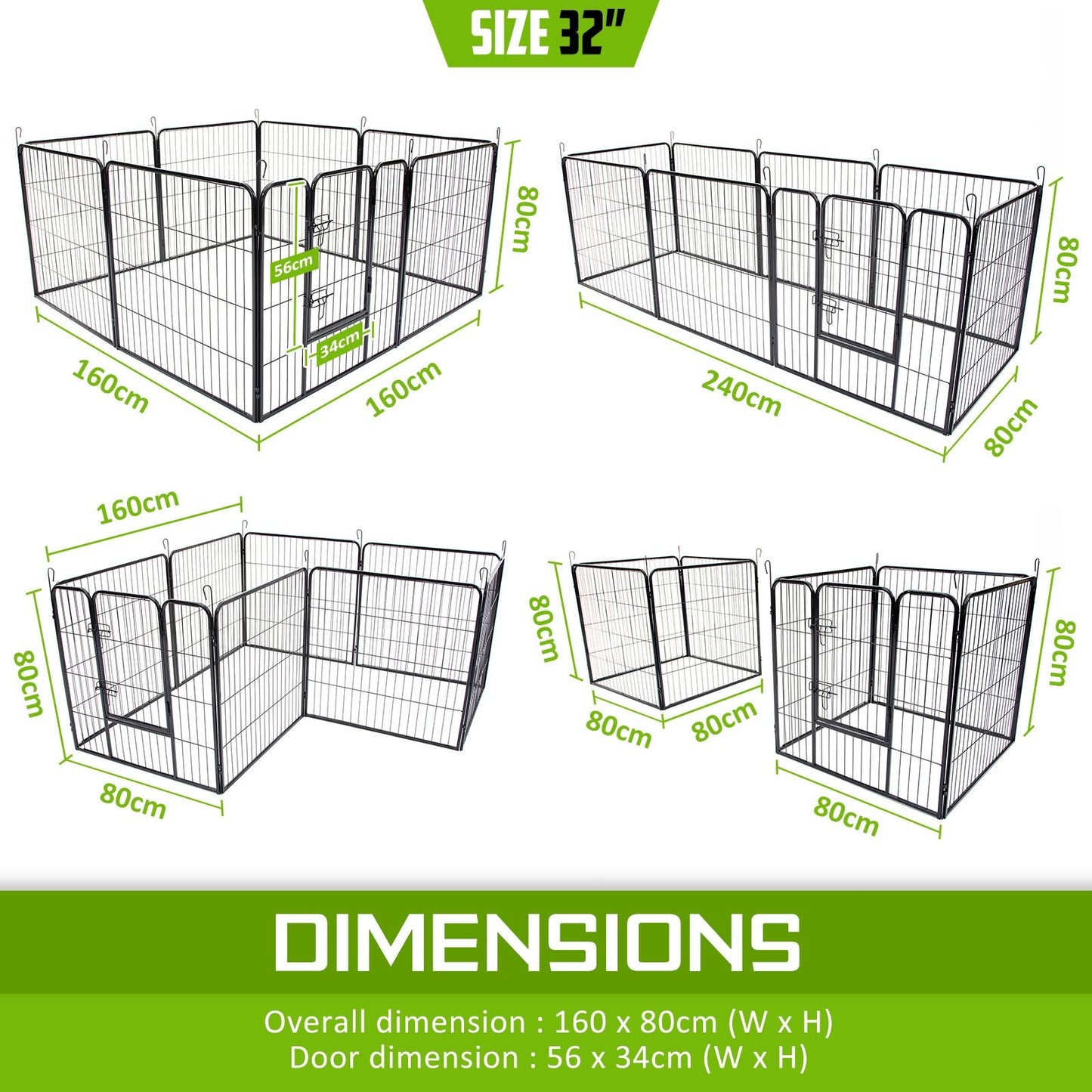 Paw Mate Pet Playpen Heavy Duty 32in 8 Panel Foldable Dog Cage + Cover - DogsDomain.com.au