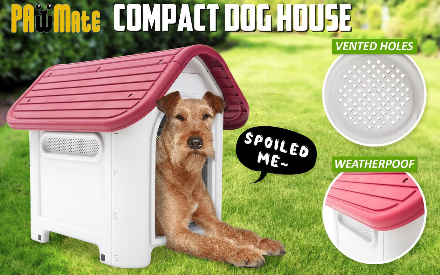 Paw Mate Pink Dog Kennel House Luna Plastic M - DogsDomain.com.au